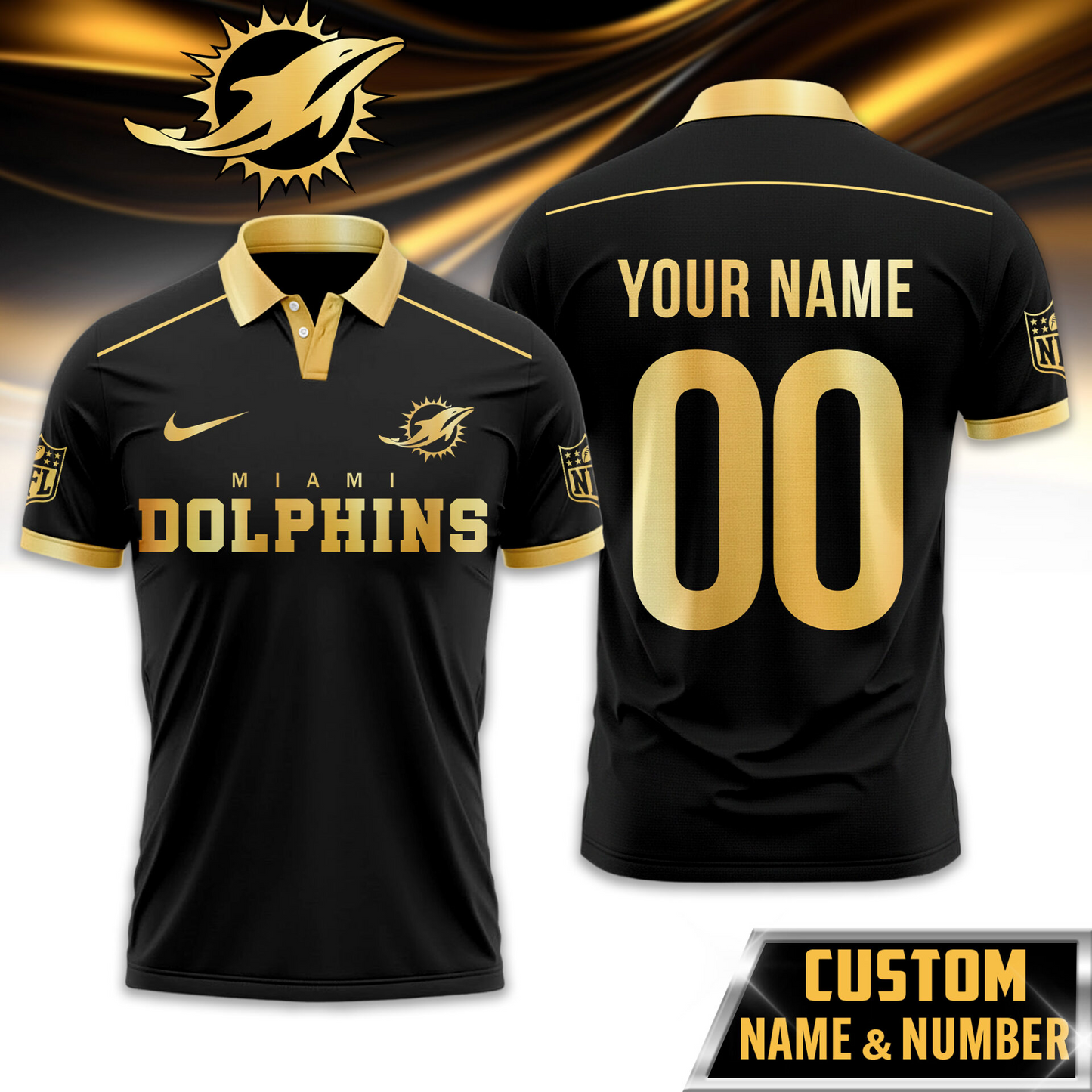 MD Premium NFL Black And Gold Custom Polo DDT CTND