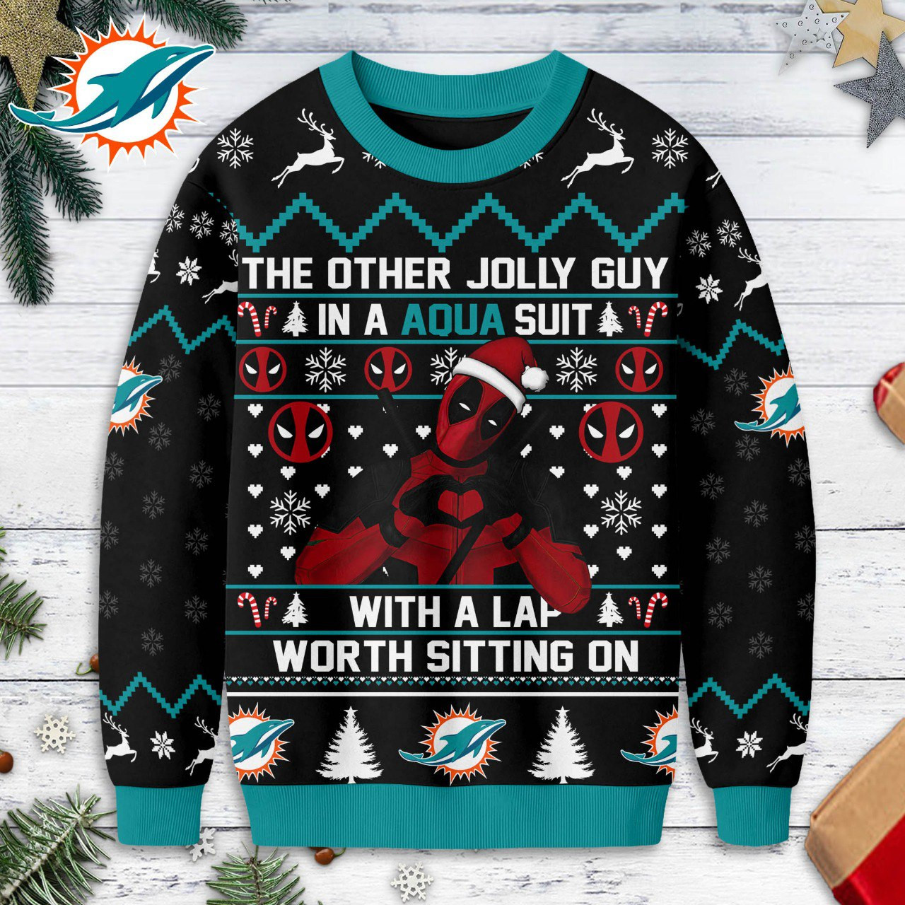MD Premium NFL Deadpool Christmas Ugly Sweater DDT NTL