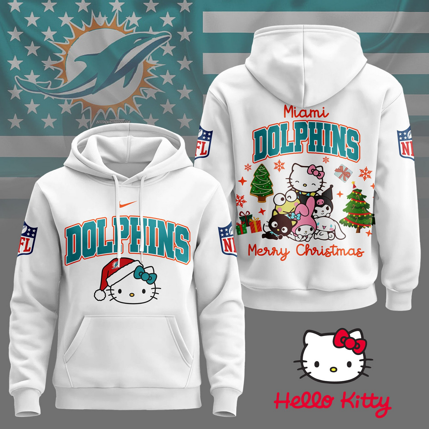 MD Premium NFL Hello Kitty Christmas 3D Hoodie DDT CTND
