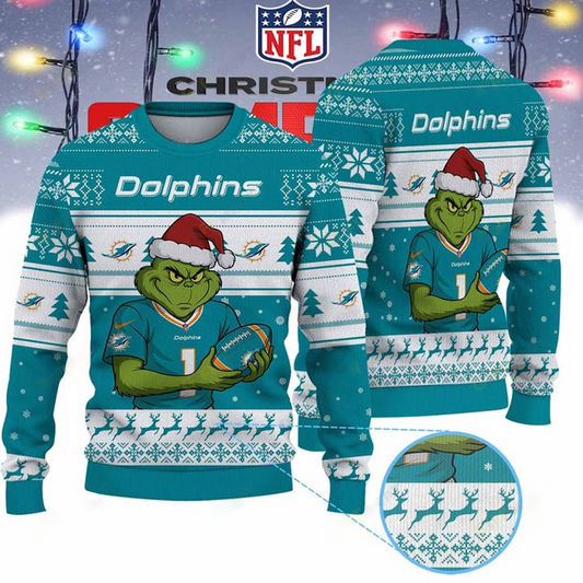 MIA X NFL Grinch Jersey Premium Ugly Sweater Xmas DATND THUONGNH