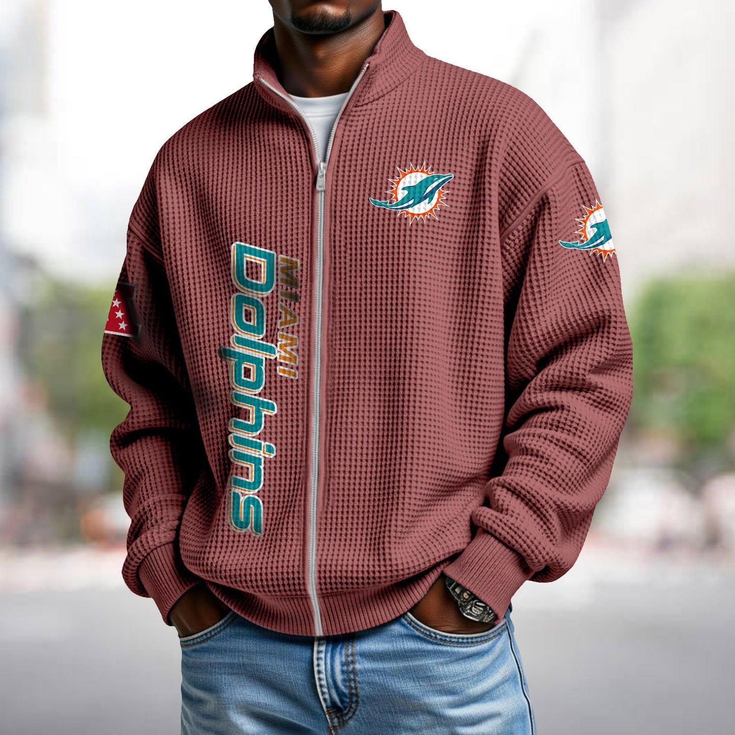 MIA x NFL Waffle Zip-Up Sweatshirt DATND TANTD