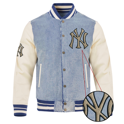 MLB NYY Varsity Blues Mens Denim Varsity Jacket DDTCTND
