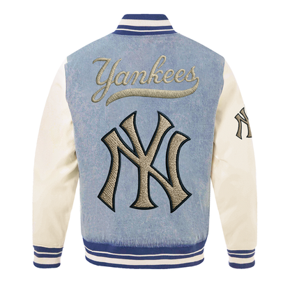 MLB NYY Varsity Blues Mens Denim Varsity Jacket DDTCTND