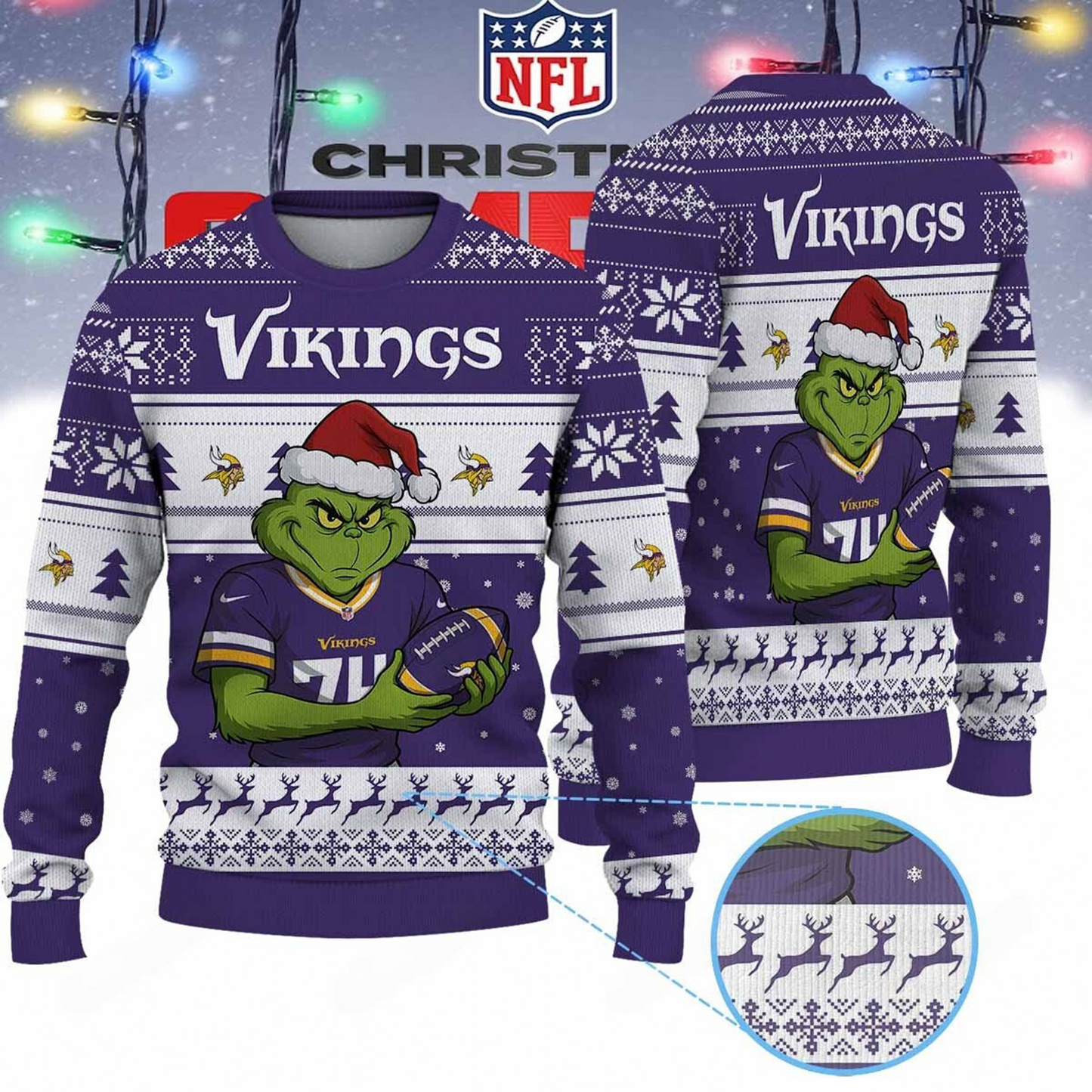 MN X NFL Grinch Jersey Premium Ugly Sweater Xmas DATND THUONGNH