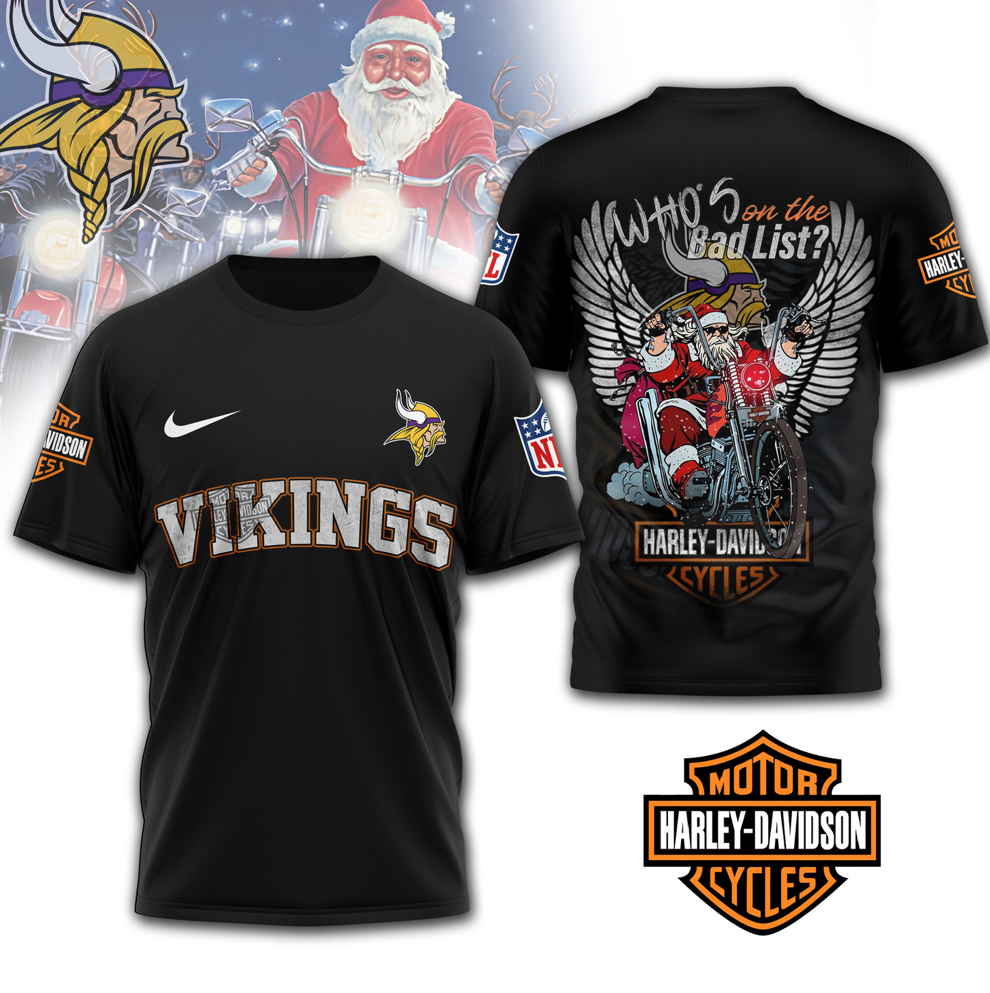 MV Premium NFL Harley-Davidson Santa Claus 3D Shirt DDT NTL