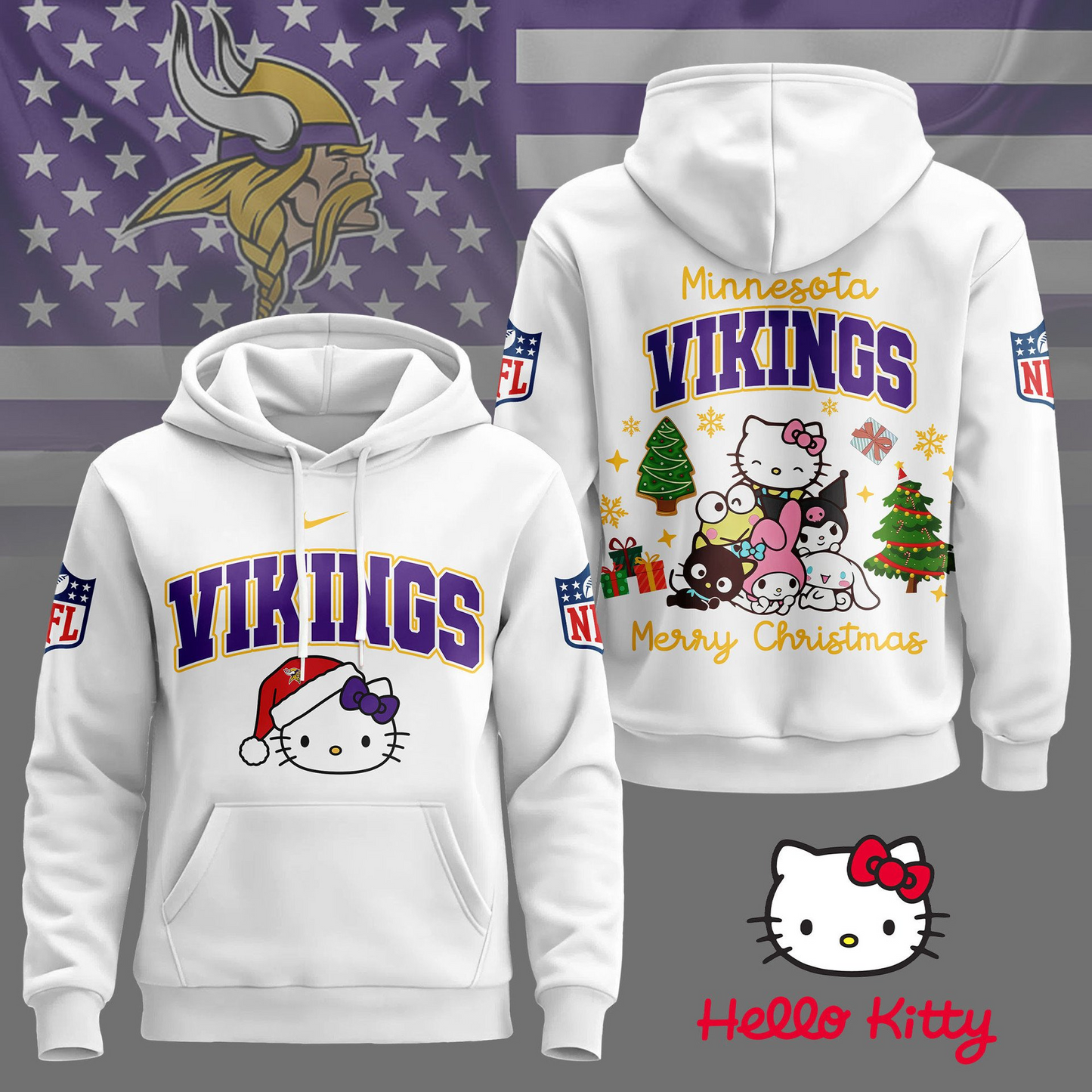 MV Premium NFL Hello Kitty Christmas 3D Hoodie DDT CTND