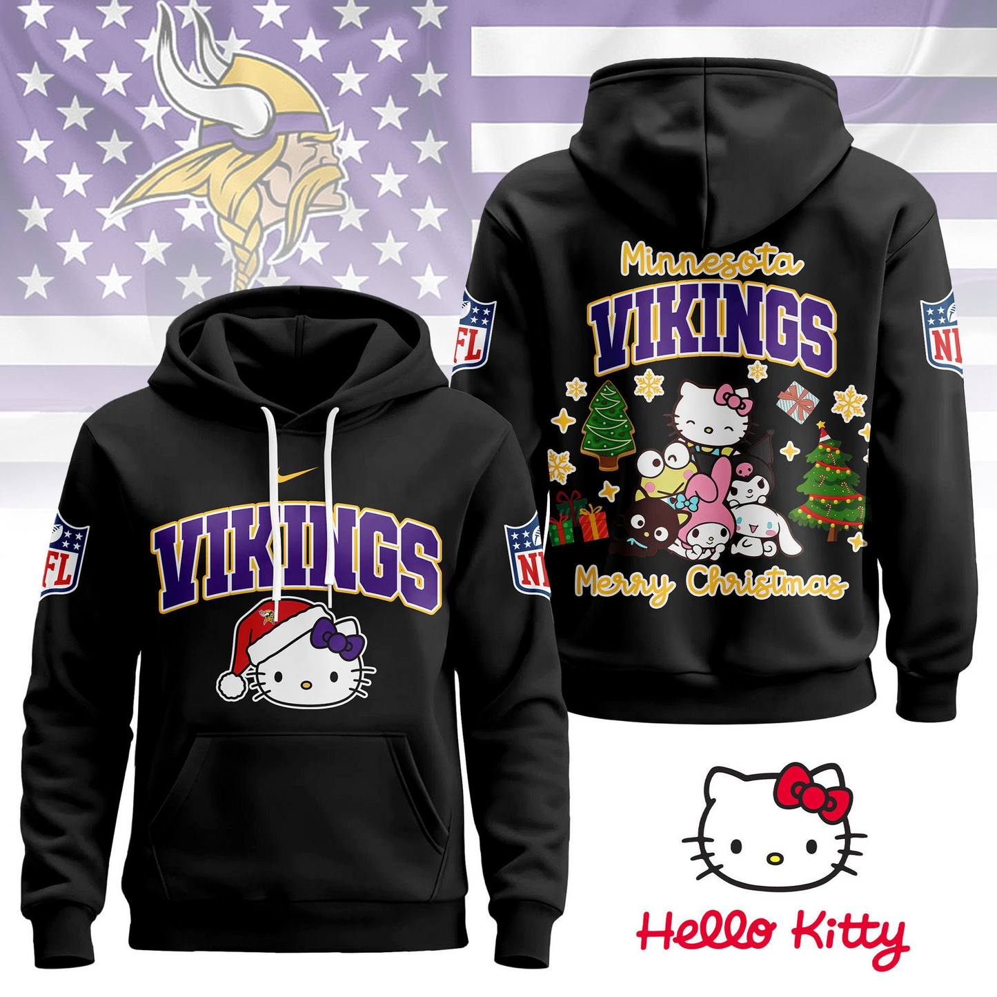 MV Premium NFL Hello Kitty Christmas 3D Hoodie DDT CTND
