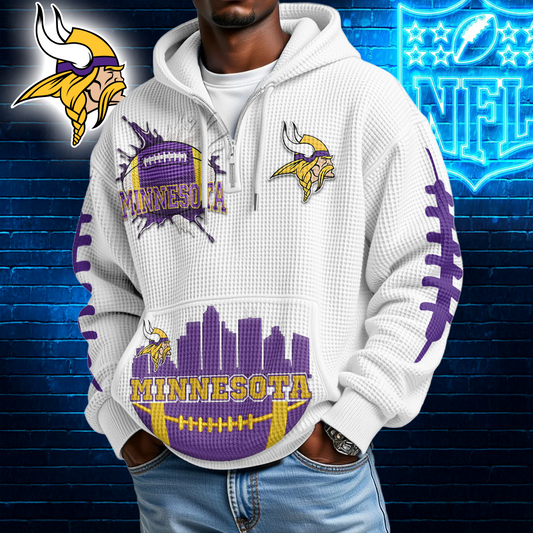 MV Premium NFL Waffle Zipper Long Sleeve Hooded Sweatshirt DDT CTND