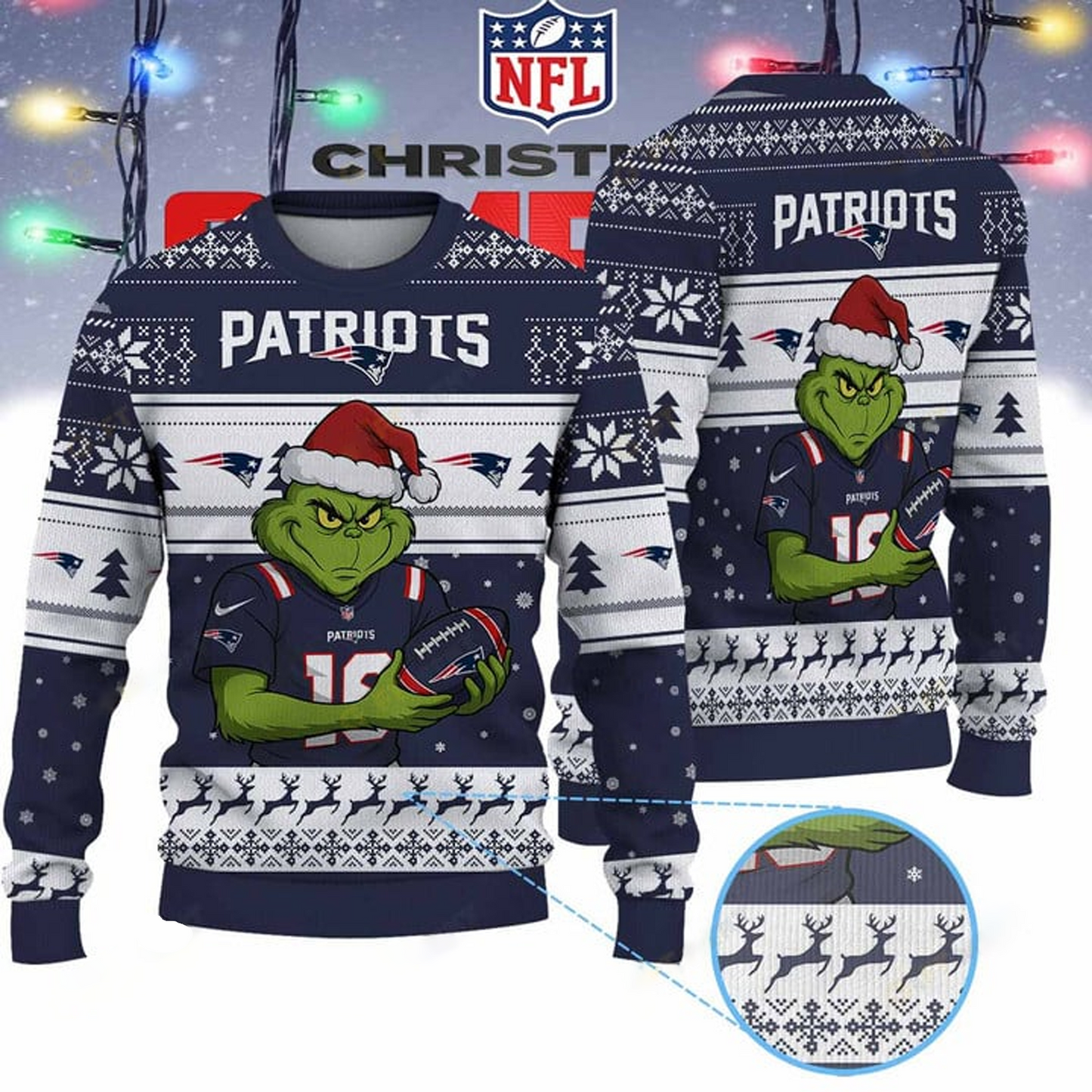 NE X NFL Grinch Jersey Premium Ugly Sweater Xmas DATND THUONGNH