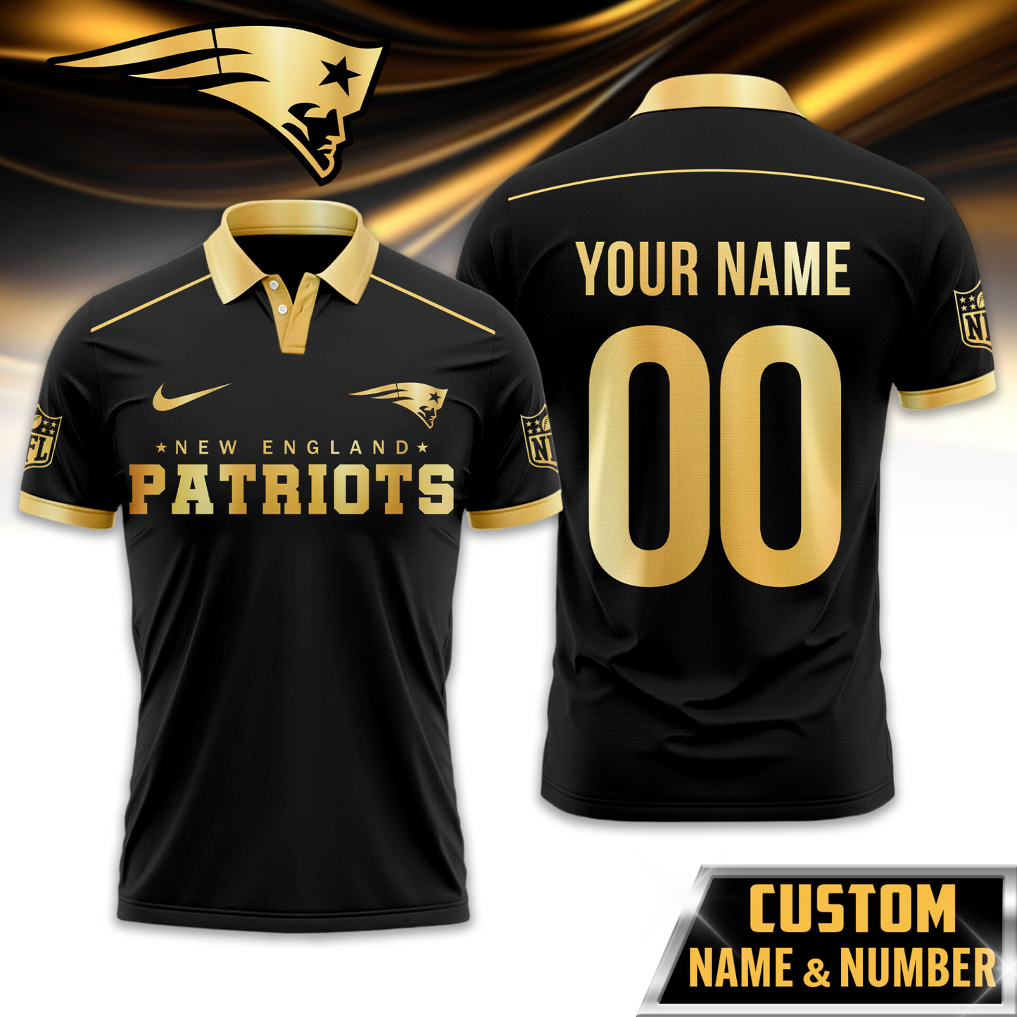 NEP Premium NFL Black And Gold Custom Polo DDT CTND