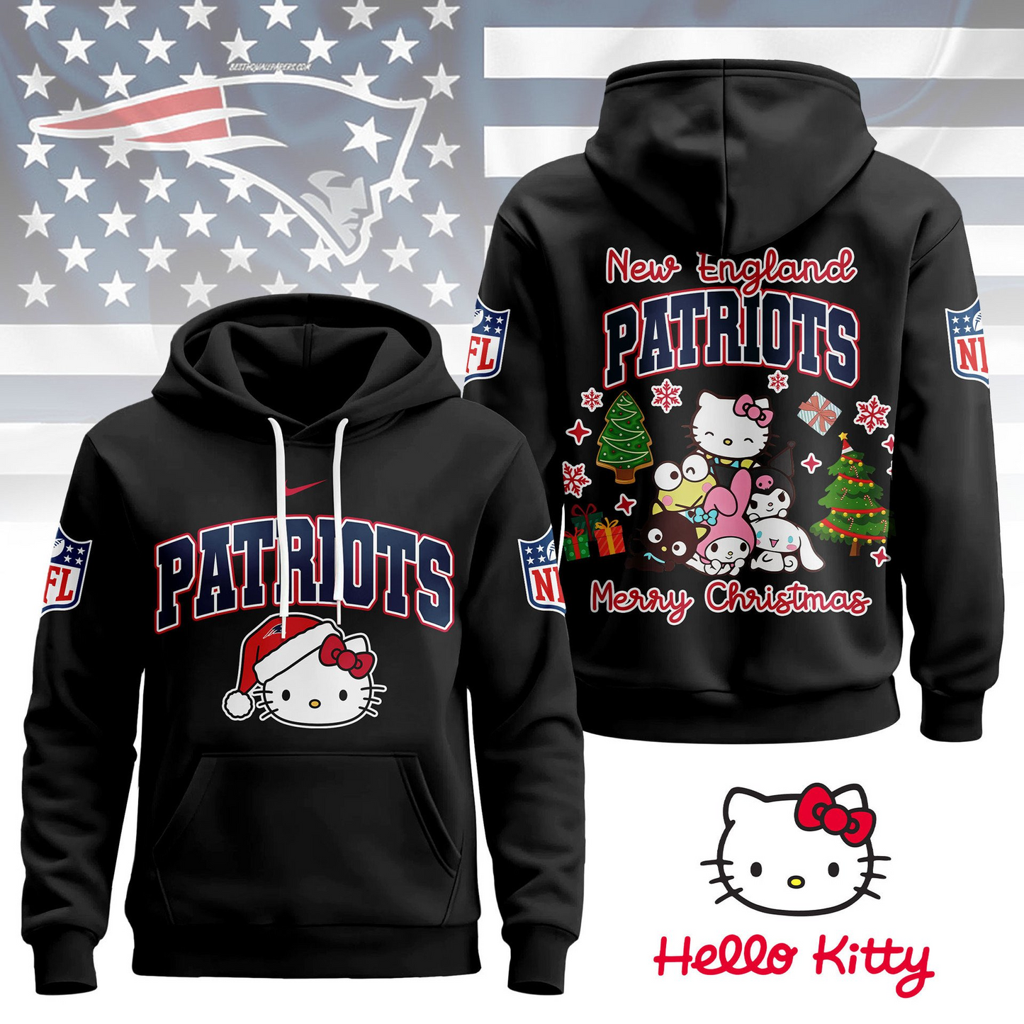 NEP Premium NFL Hello Kitty Christmas 3D Hoodie DDT CTND