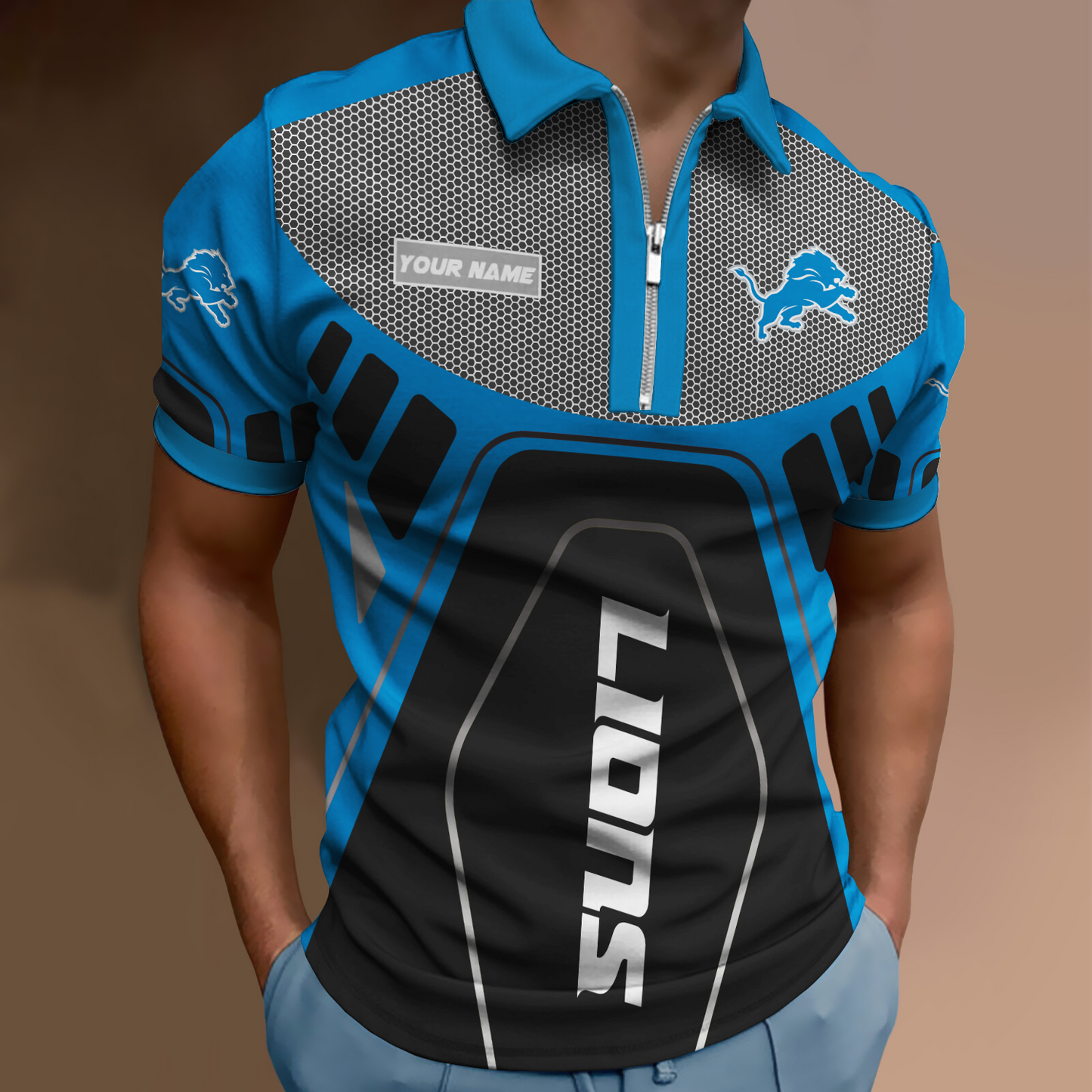 NFL Detroit Lions Zipper Polo Shirt NDD