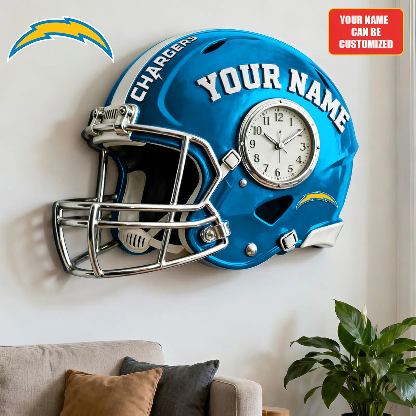 NFL LAC Personalized American football helmet sculpture clock 08112025 V1 NAK NHM