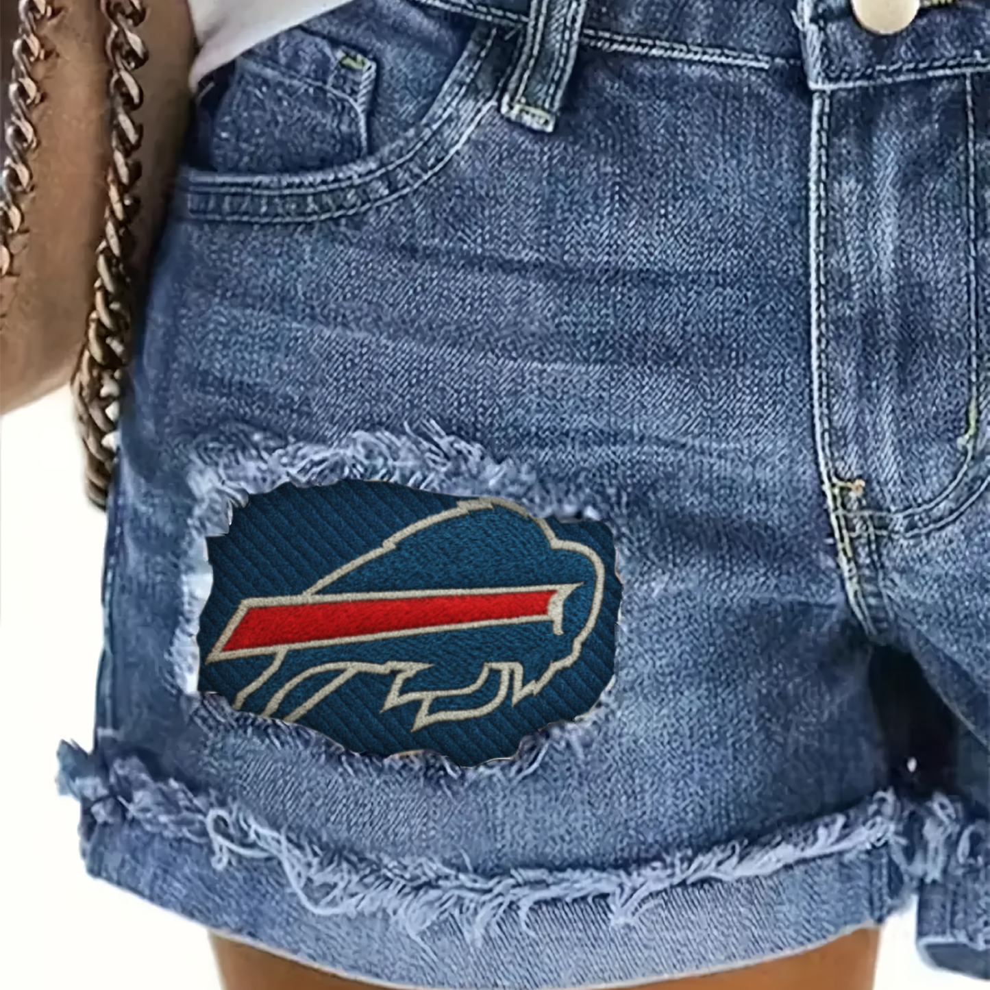 NFL BB Team Logo Rip Print Fashion Denim Shorts DDTCTND