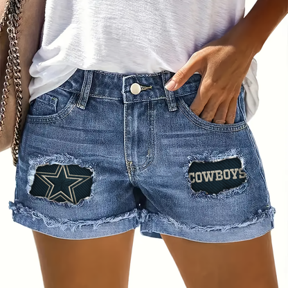 NFL DC Team Logo Rip Print Fashion Denim Shorts DDTCTND