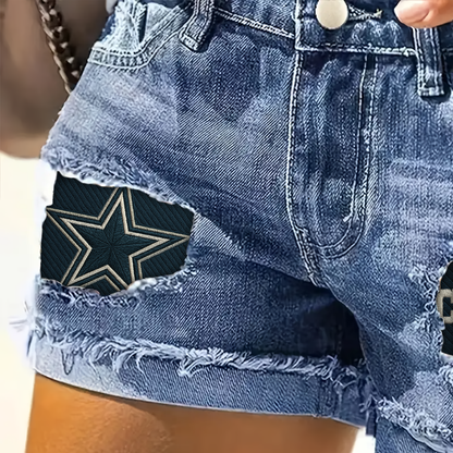 NFL DC Team Logo Rip Print Fashion Denim Shorts DDTCTND