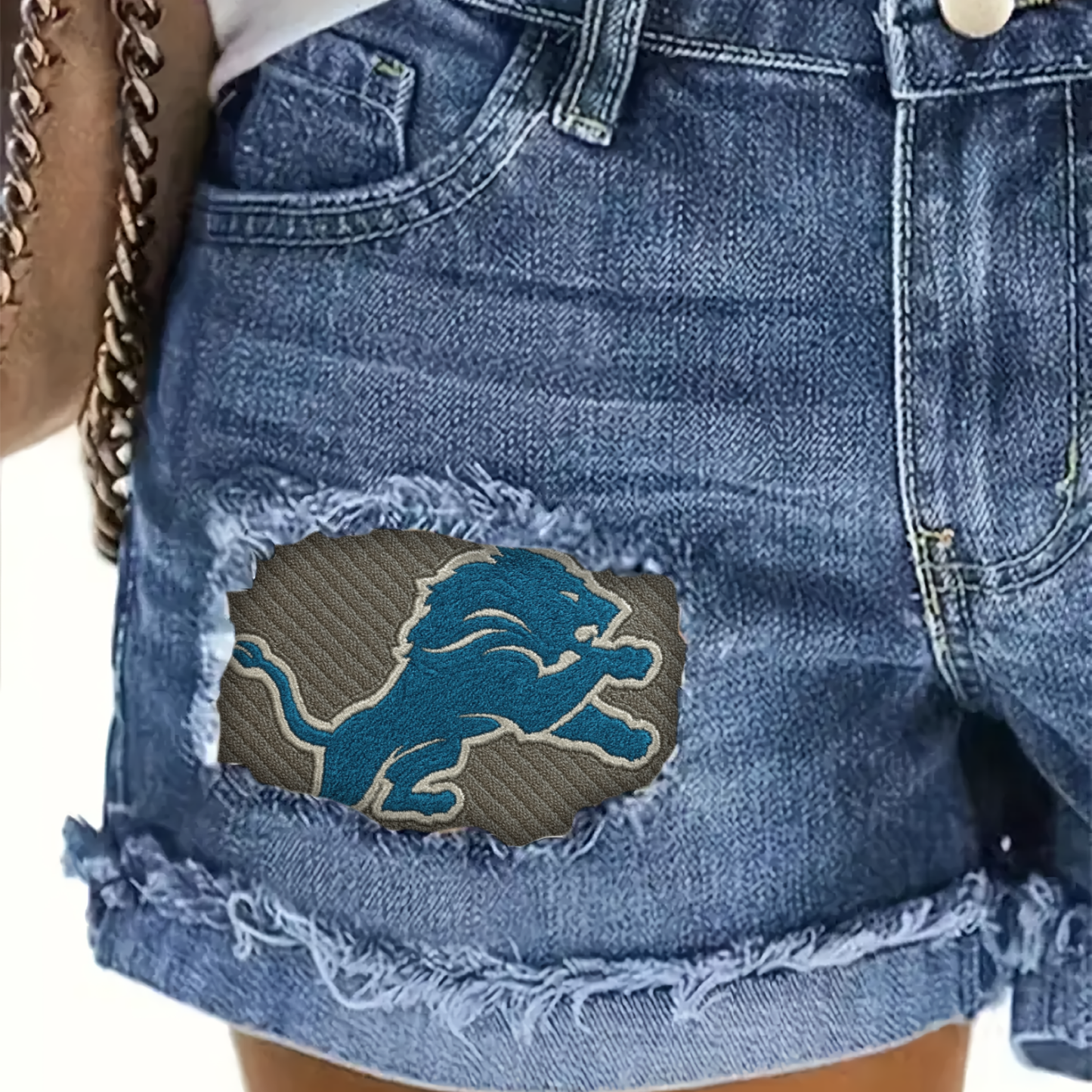 NFL DL Team Logo Rip Print Fashion Denim Shorts DDTCTND