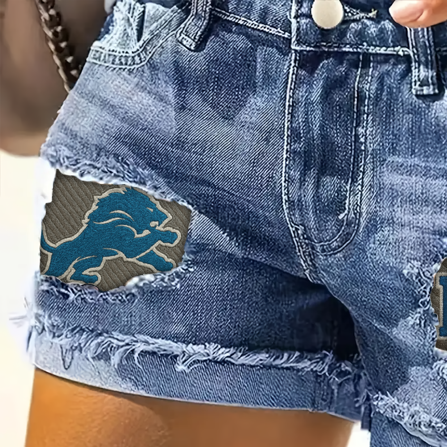 NFL DL Team Logo Rip Print Fashion Denim Shorts DDTCTND