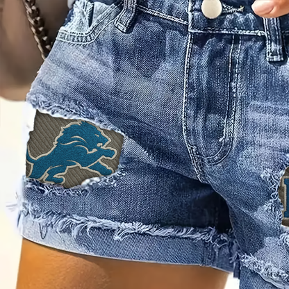 NFL DL Team Logo Rip Print Fashion Denim Shorts DDTCTND