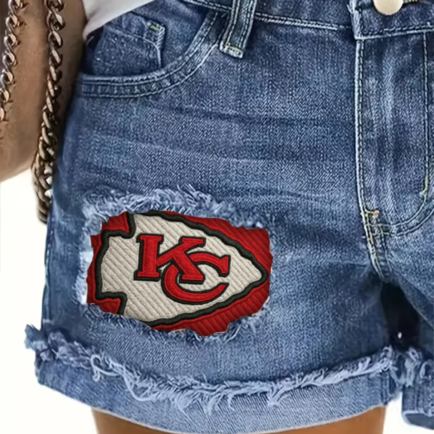 NFL KCC Team Logo Rip Print Fashion Denim Shorts DDTCTND