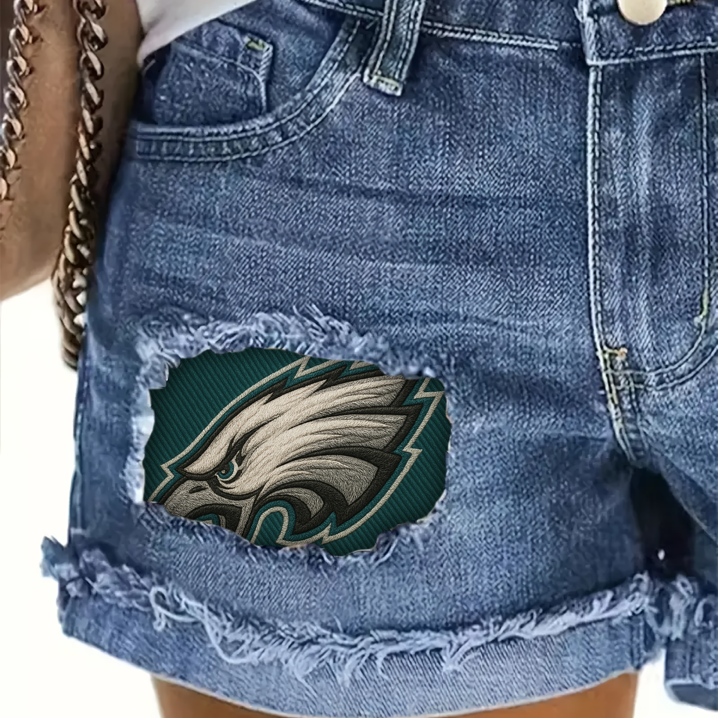 NFL PE Team Logo Rip Print Fashion Denim Shorts DDTCTND