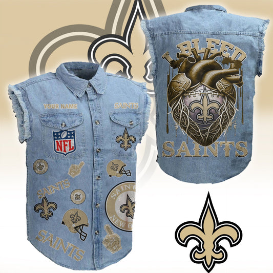 NOS NFL Personalize Sleeveless Denim Jacket For Fan DDT CTND