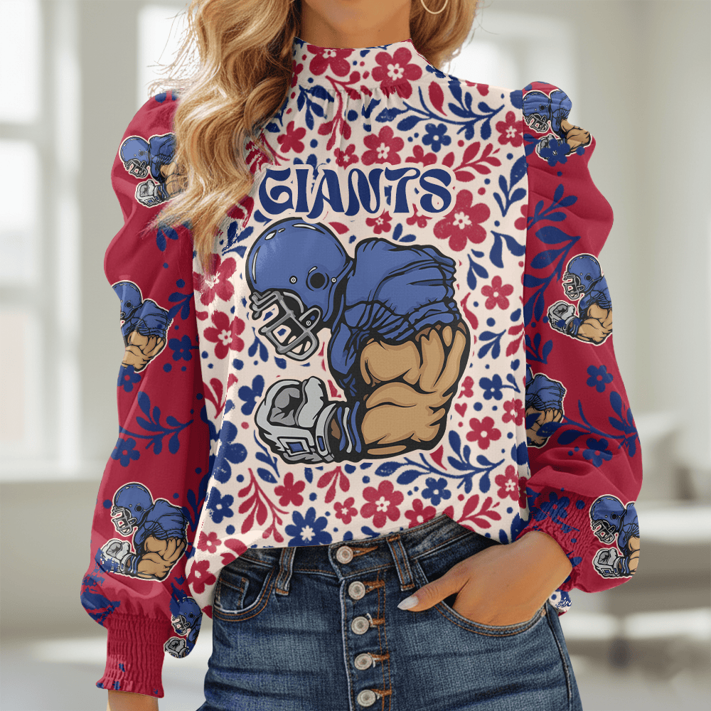 NYG NFL Women Puff Sleeve Blouse DDT NTL