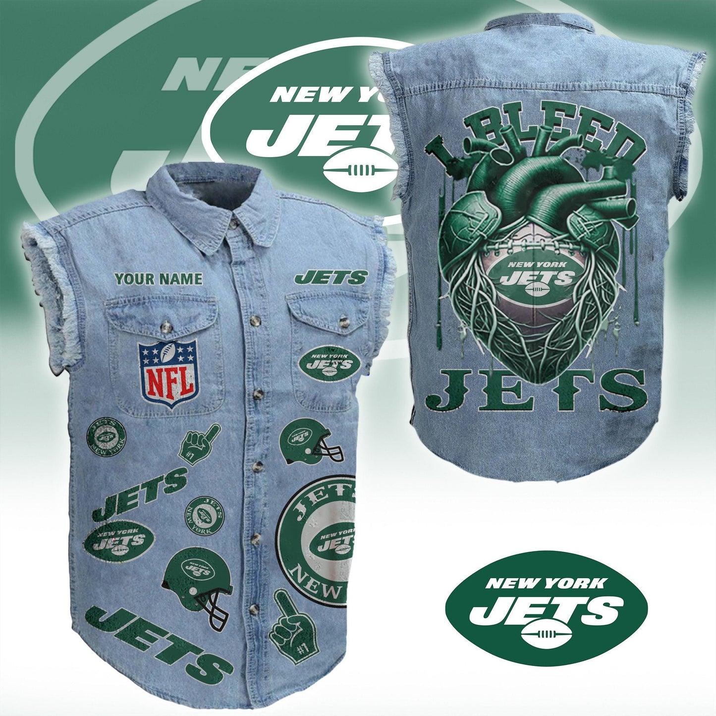 NYJ NFL Personalize Sleeveless Denim Jacket For Fan DDT CTND
