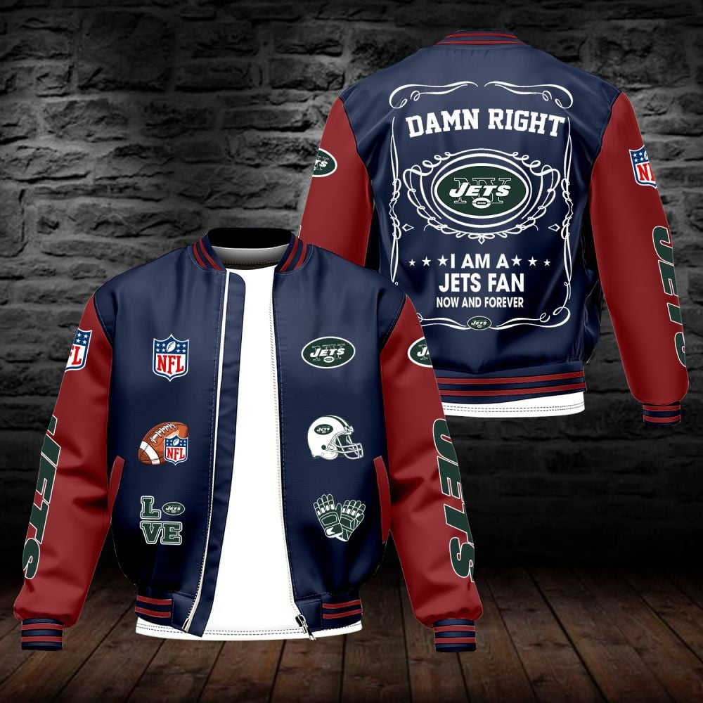 NYJ NFL Premium Leather Bomber Jacket DDT HLPHUONG