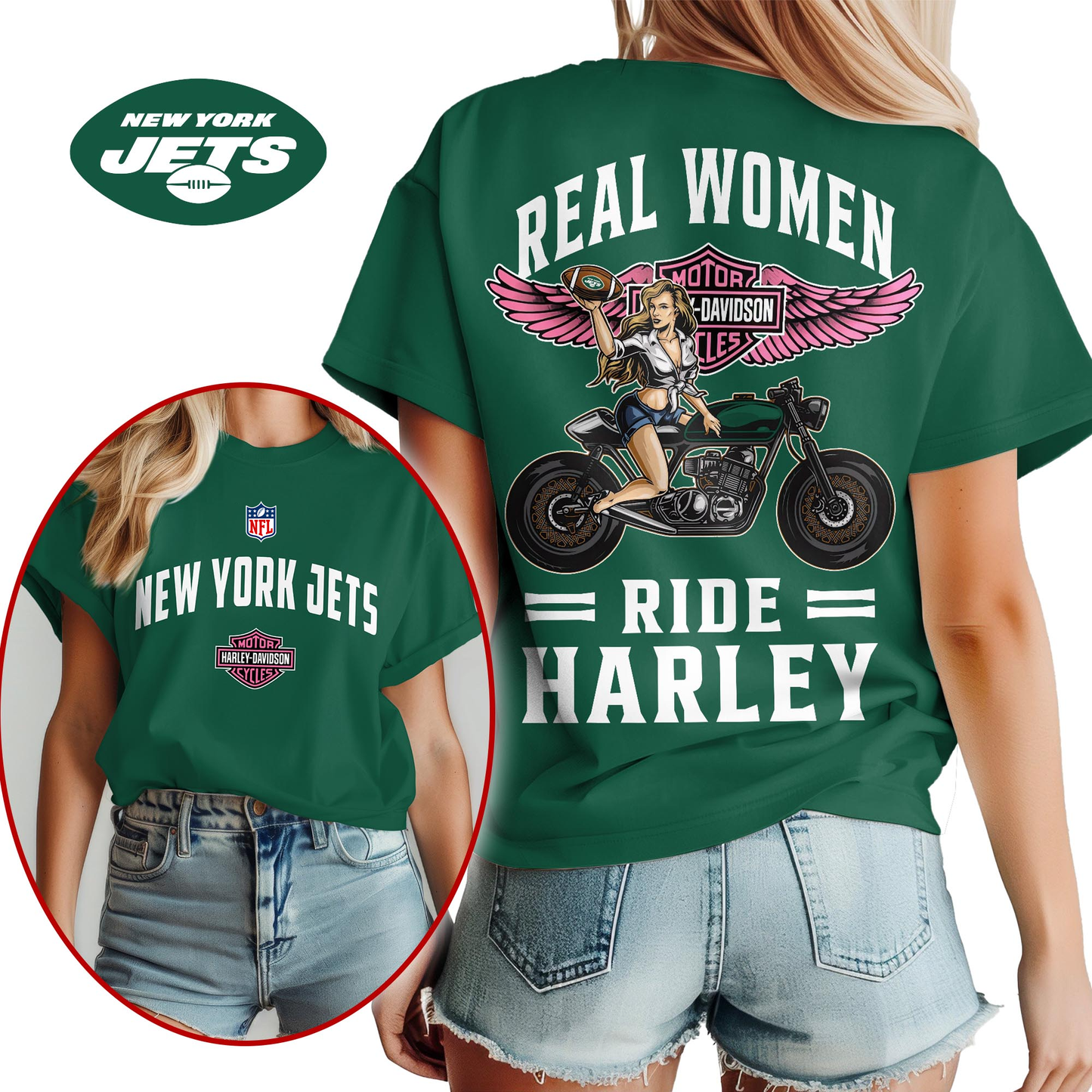 NYJ Premium NFL Real Women Ride Harley 3D Shirt DDT CTND