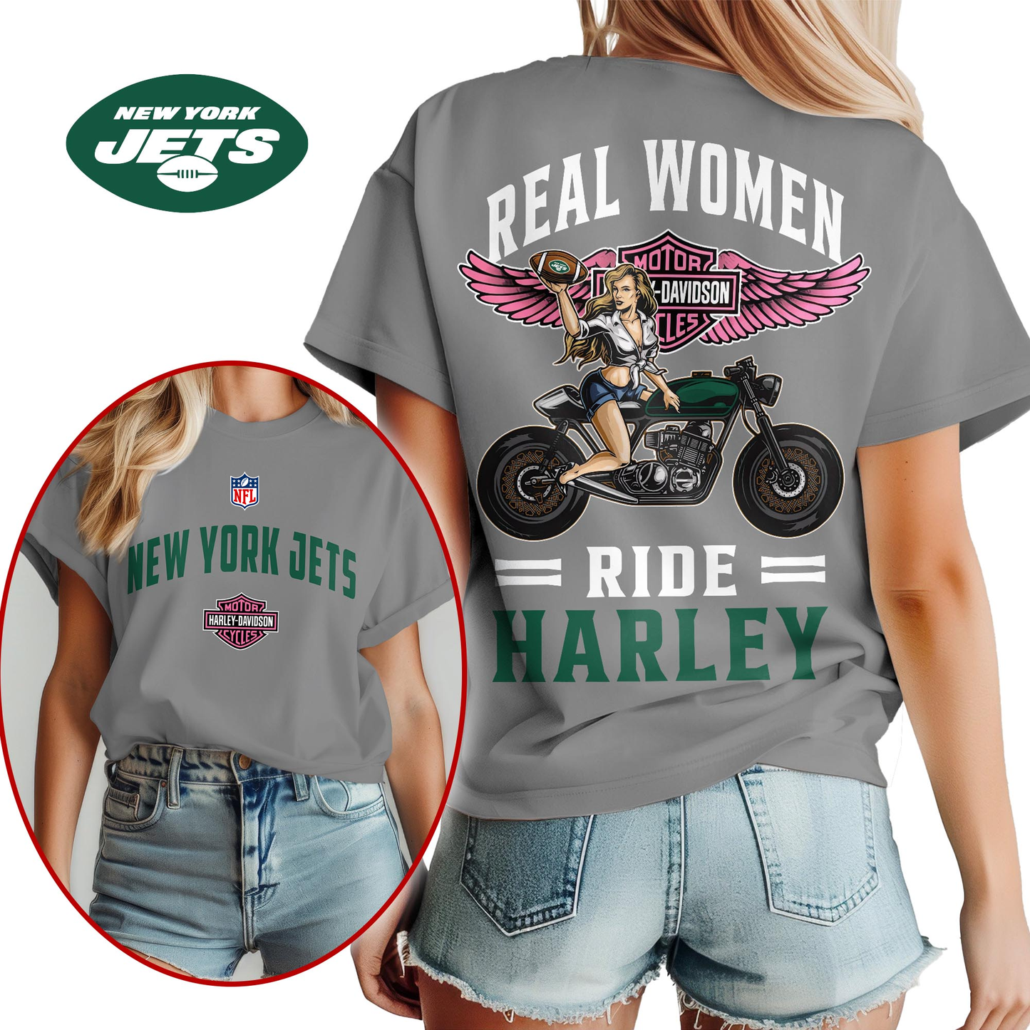NYJ Premium NFL Real Women Ride Harley 3D Shirt DDT CTND