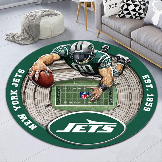 NYJ x NFL Luxury 3D Round Rug DatND DVT