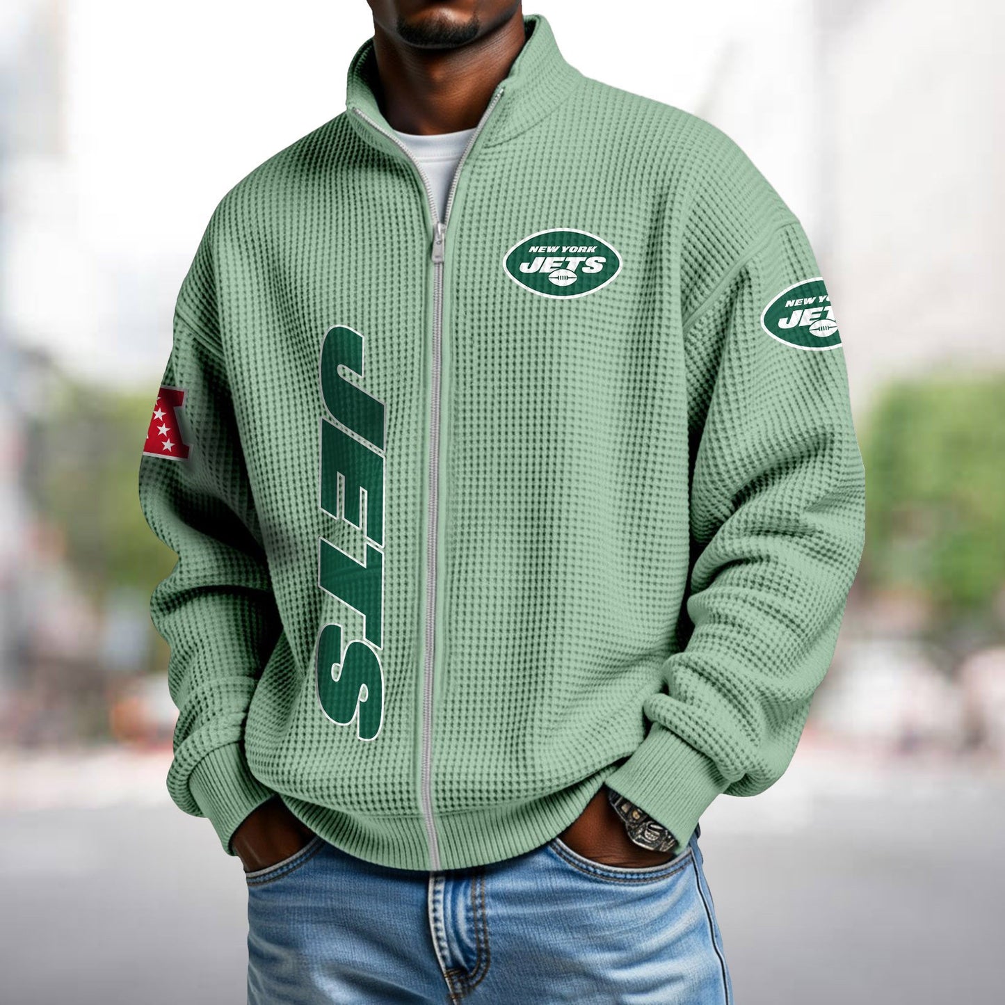 NYJ x NFL Waffle Zip-Up Sweatshirt DATND TANTD