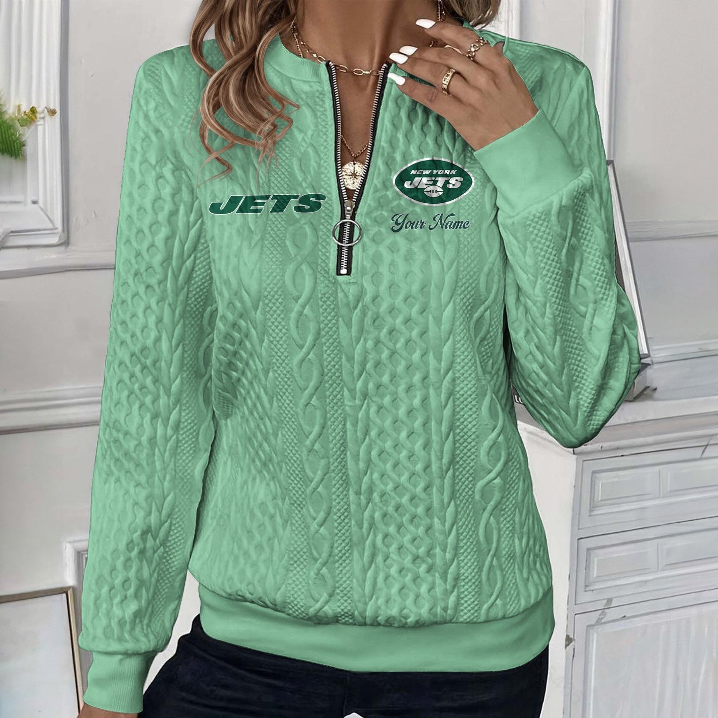 NYJ x NFL Women's Quilted Zip-UP Sweatshirt DatND DVT