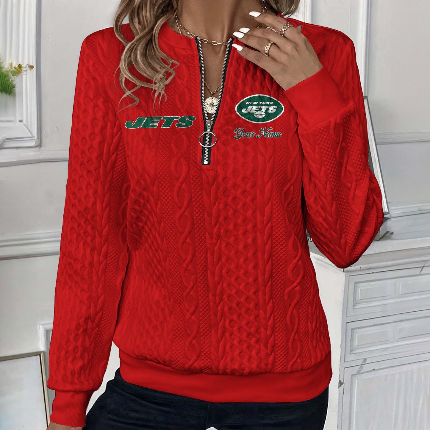 NYJ x NFL Women's Quilted Zip-UP Sweatshirt DatND DVT
