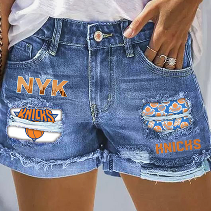 New York Knicks Rip Print Fashion Denim Shorts