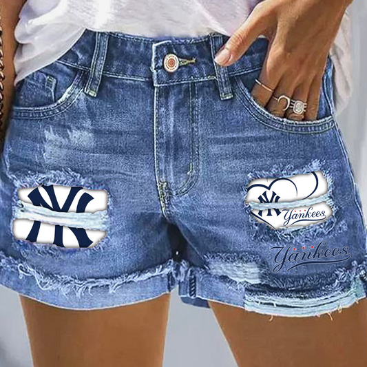 New York Yankees Print Fashion Denim Shorts