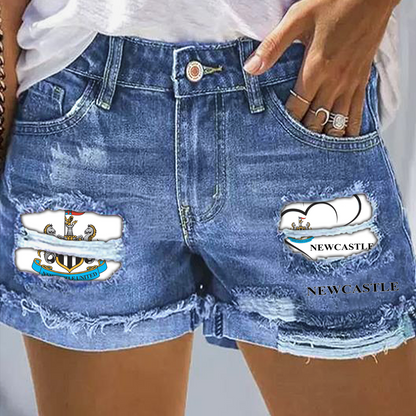 Newcastle United Rip Print Fashion Denim Shorts