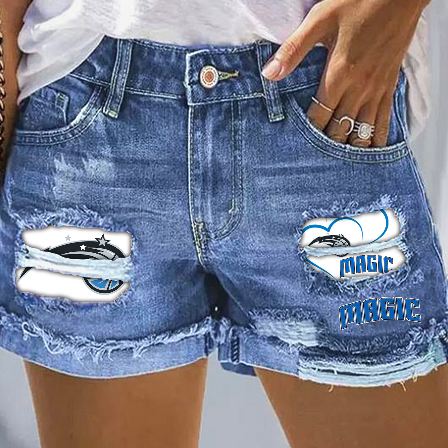 Orlando Magic Rip Print Fashion Denim Shorts