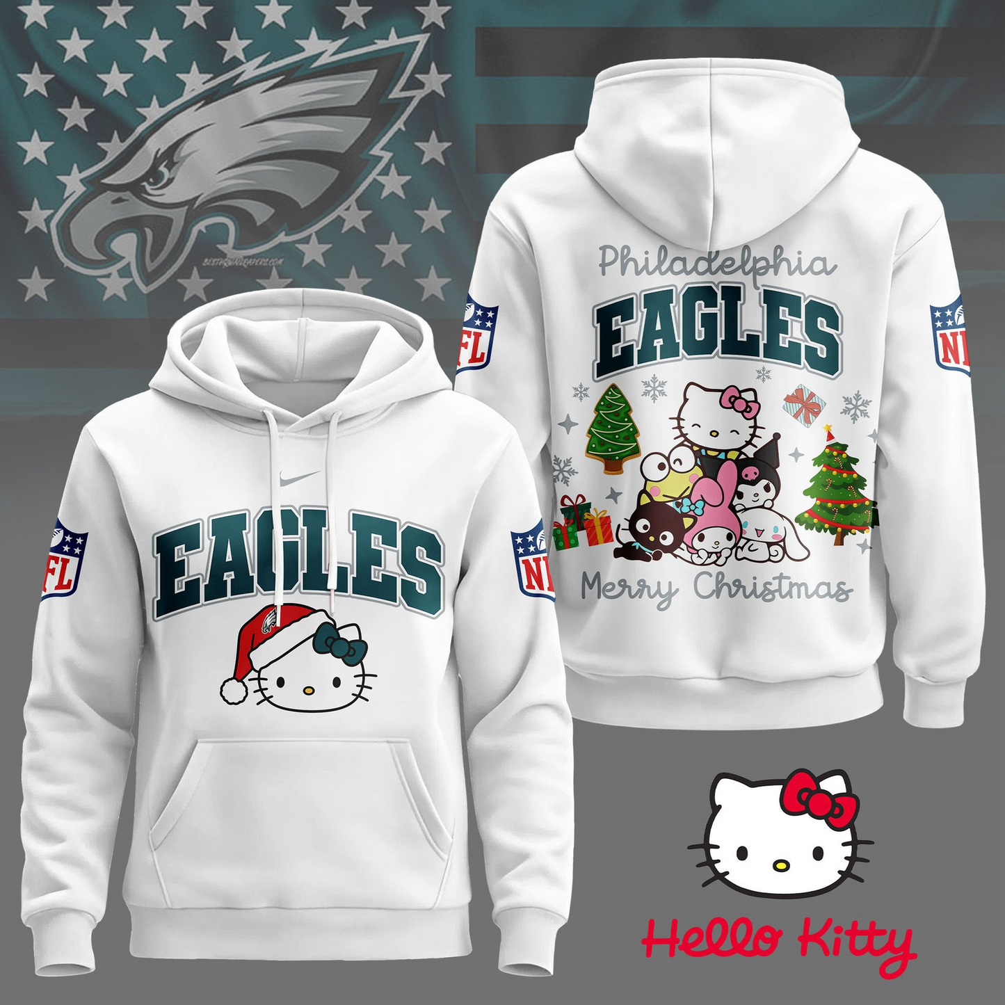 PE Premium NFL Hello Kitty Christmas 3D Hoodie DDT CTND