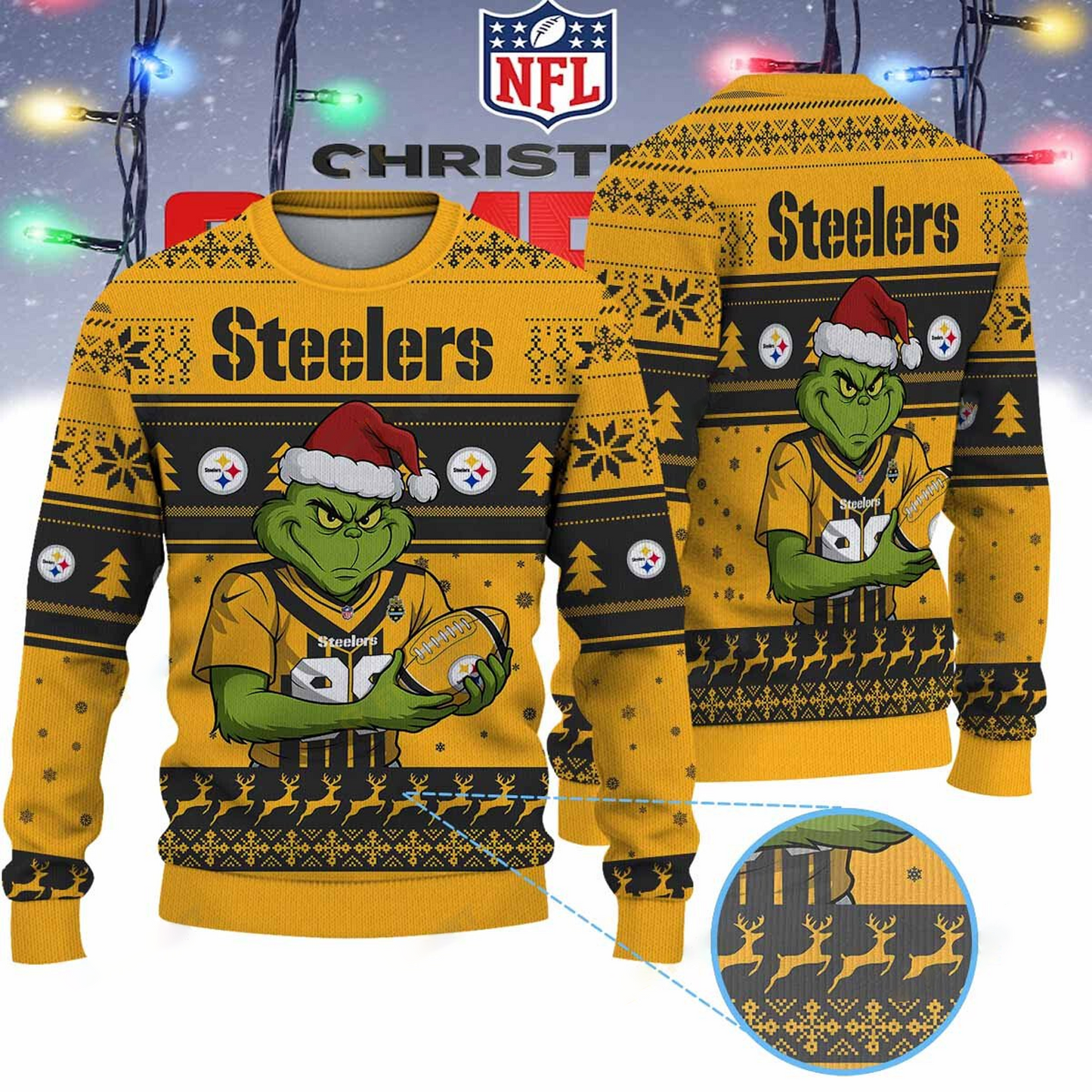 PIT X NFL Grinch Jersey Premium Ugly Sweater Xmas DATND THUONGNH
