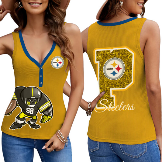 PREMIUM NFL X PIT  Women V-Neck Ribbed Tank Top NDT NHM