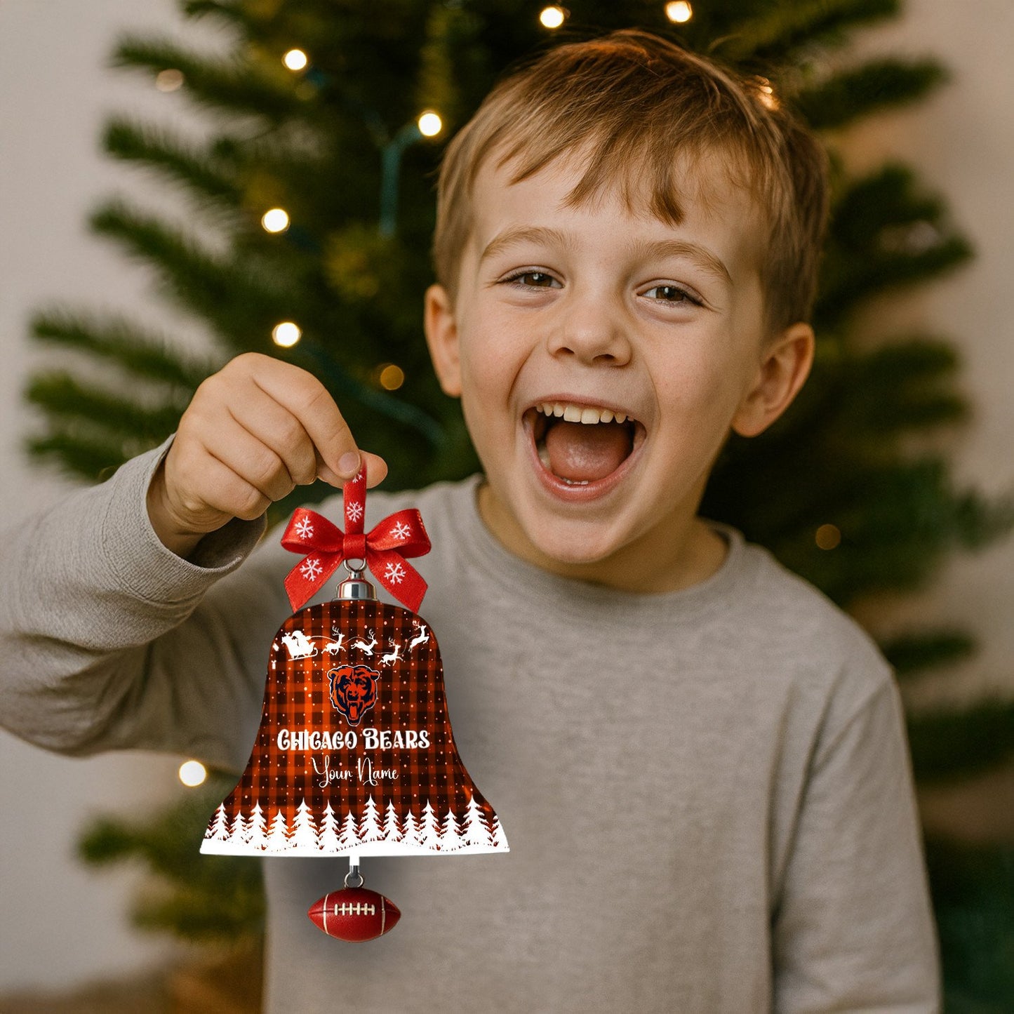 PREMIUM NFL X CHI  Christmas Bell Ornament Custom Name NDT NHM 131125
