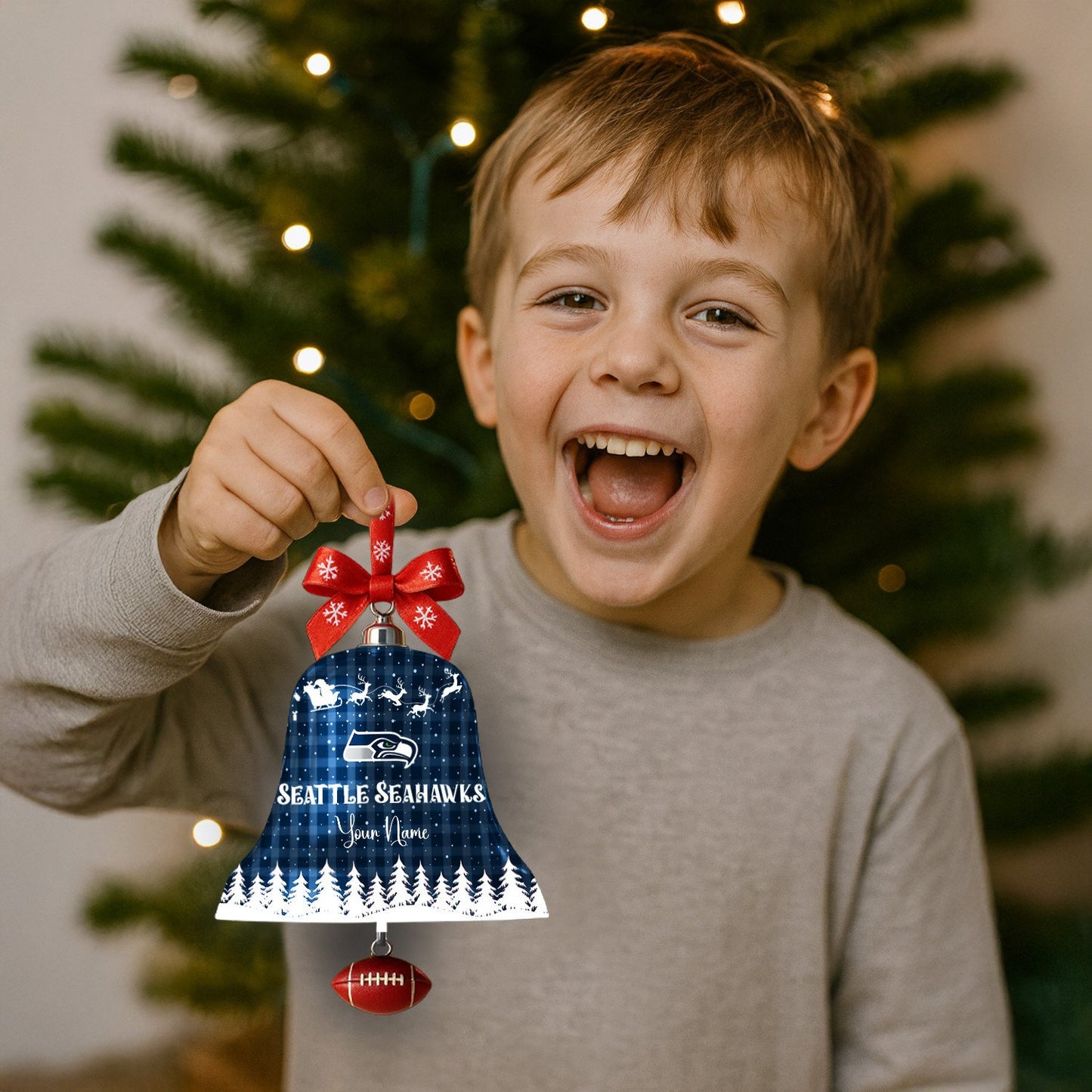 PREMIUM NFL X SEAH Christmas Bell Ornament Custom Name NDT NHM 131125