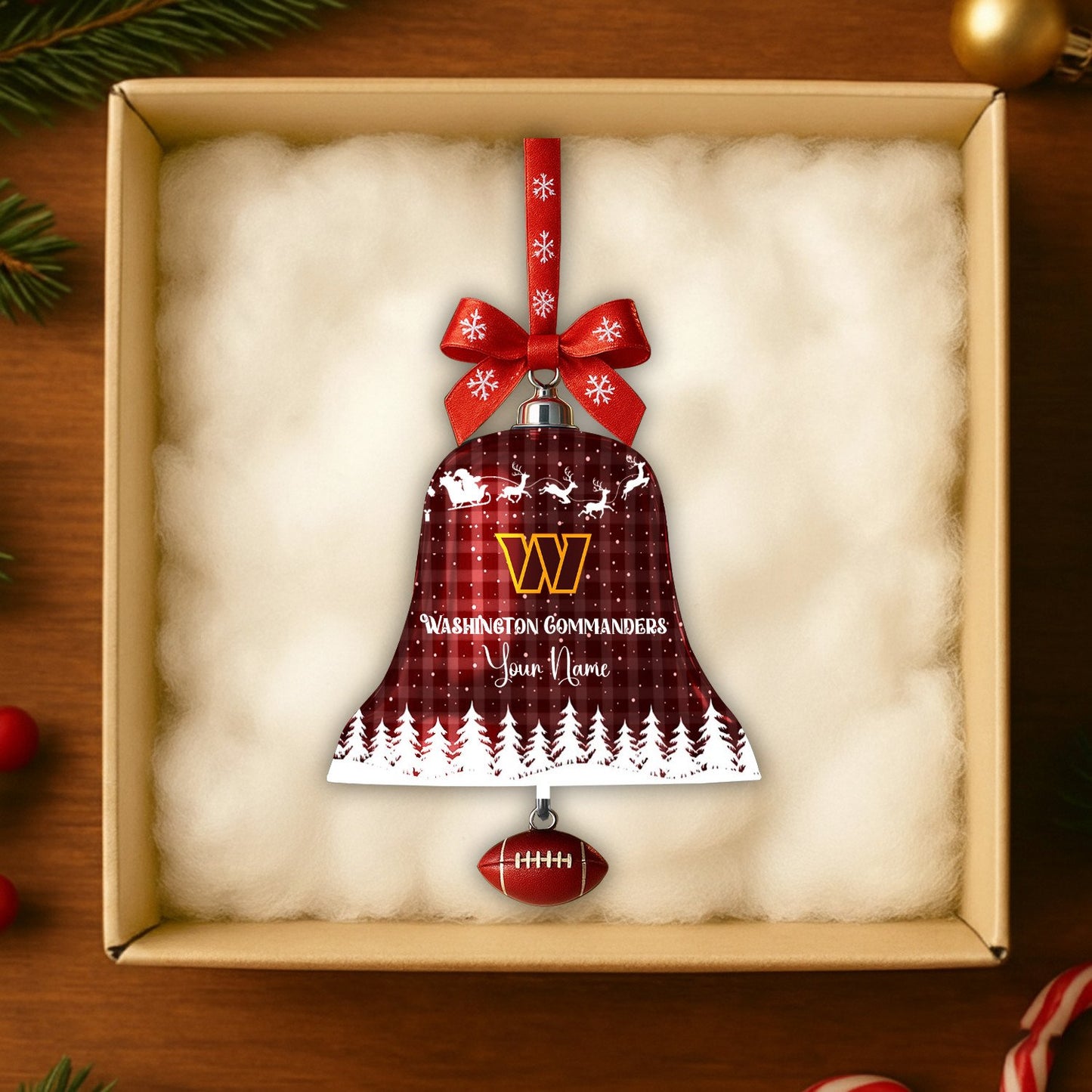 PREMIUM NFL X WAS Christmas Bell Ornament Custom Name NDT NHM 131125