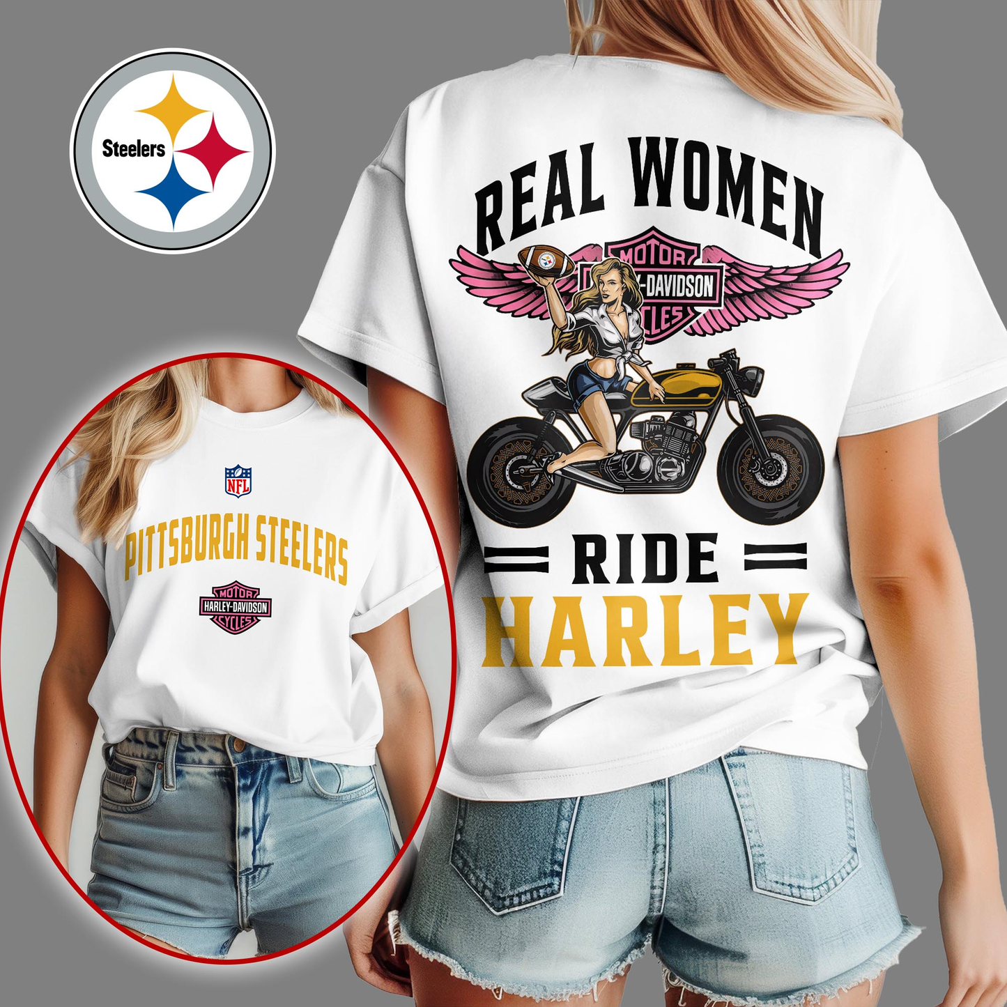 PS Premium NFL Real Women Ride Harley 3D Shirt DDT CTND