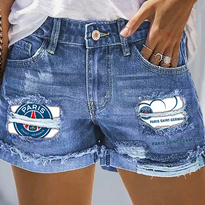 Paris Saint-Germain Rip Print Fashion Denim Shorts NDD