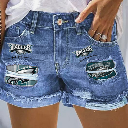 NFLx PE Rip Print Fashion Denim Shorts NDD