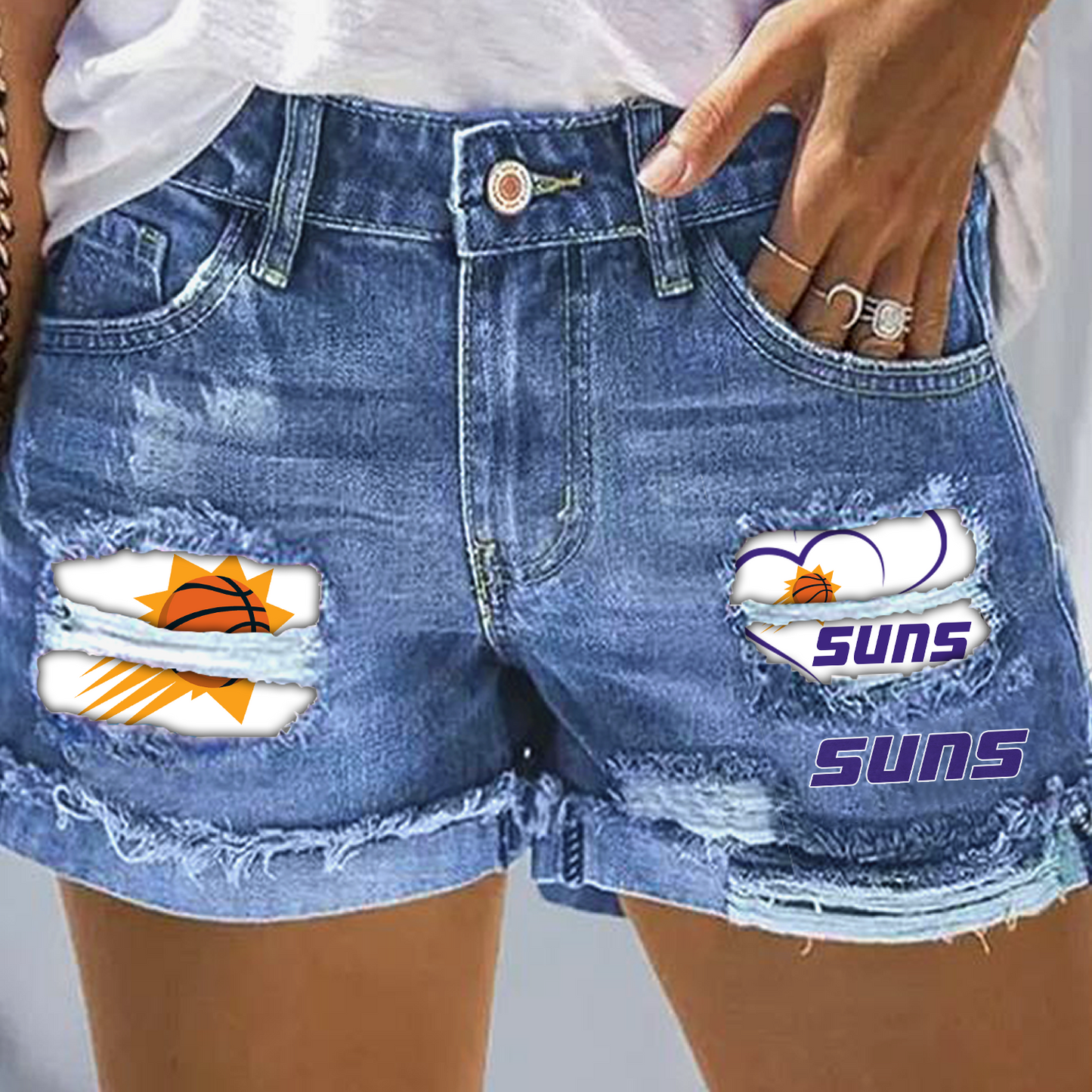 Phoenix Suns Rip Print Fashion Denim Shorts