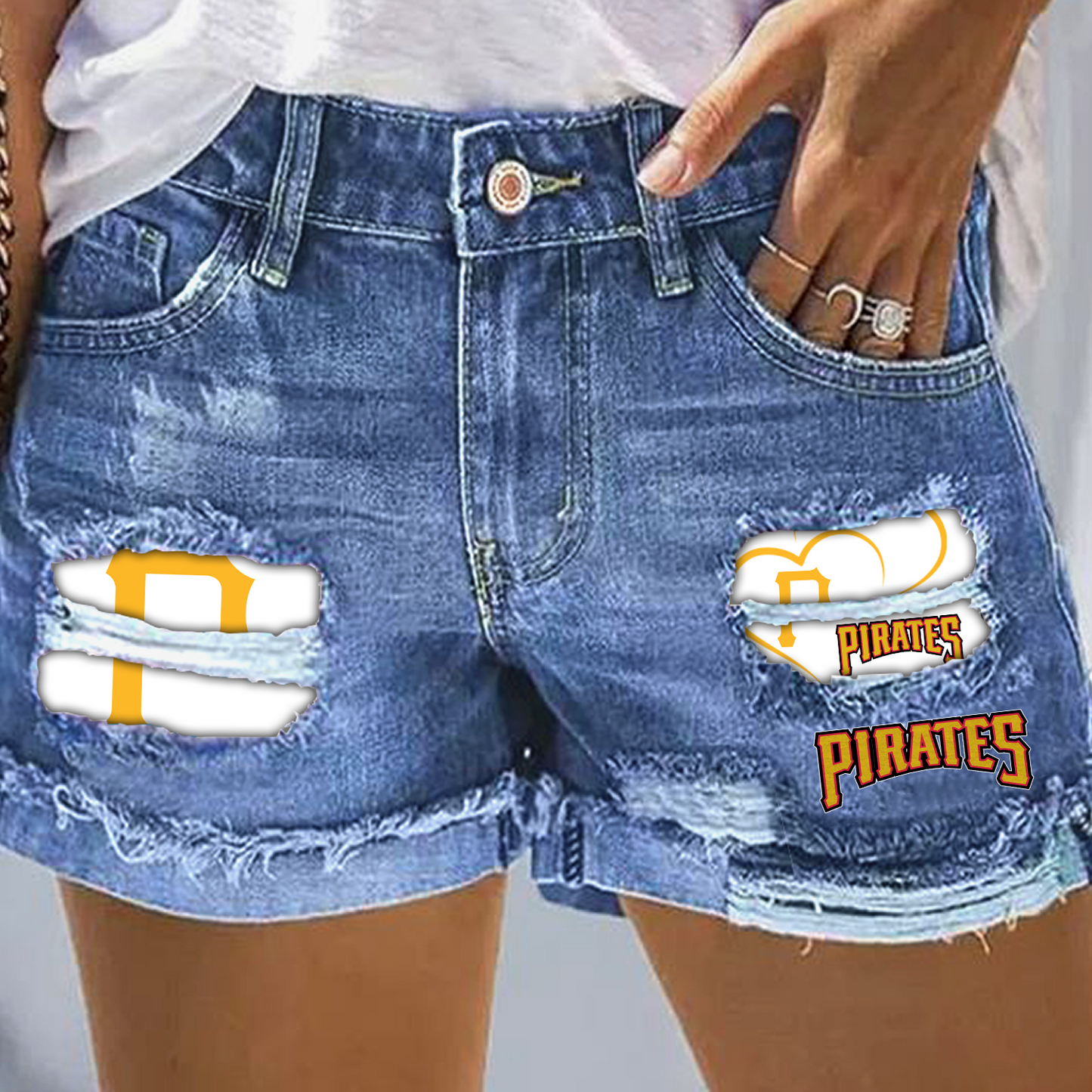 Pittsburgh Pirates Print Fashion Denim Shorts